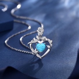 FANCIME Women's Birthstone Necklace, Blossom Heart, Rose, 12 Months, Open Heart, Rose, Zirconia, Sterling Silver, White Dee, Mother's Day, Birthstone Gift