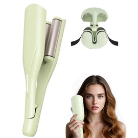 Wave Curling Iron，Wave Hair Crimper with 5 Temp & 3 Ceramic Barrels, 30S Fast Heating Ceramic Wave Iron, Anti-Scald Ionic Wavy Hair Curler, Waver Curling Wand for Mother's Days (Green)