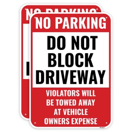 2PC No Parking Do Not Block Driveway Signs, 14 x 10 Inches - Aluminum - Active Driveway Do Not Park In Driveway Sign