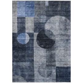 Homeroots 3' X 5' Navy Blue Gray And Charcoal Geometric Washable Indoor Outdoor Area Rug
