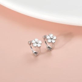 SILBERTALE 925 Sterling Silver Flower Hoop Earrings Lightweight Cartilage Helix Earrings Hypoallergenic Huggie Hoop Earrings for Women