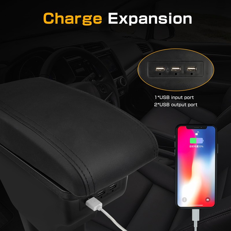 Htostar Racing Consoles Armrest Compatible with Honda Fit Jazz 2009-2013