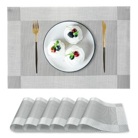 PullinTimes Placemats Set of 6,Table Placemats of PVC,Washable Non-slip Heat Resistant Dining Table Mats for Home Restaurant Hotel, 45CM x 30CM (Grey+Silver)