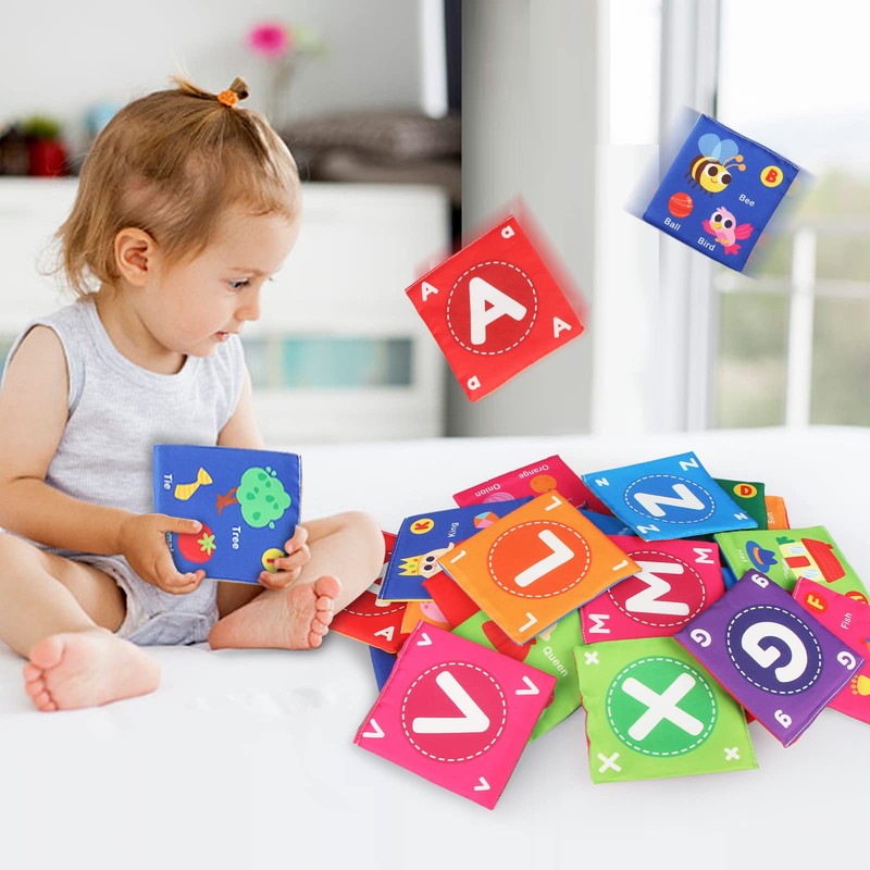 Jenilily Soft Alphabet Cards Baby Learning Toys, 26 Letters Animals