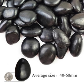 SHIZWU Polished Black River Rocks - 2-3 inch 40LB High Polished Decorative Pebbles, Stones for Landscaping, Natural River Rocks for Outdoor Décor, Plants,Vase Filler,Fish Tank