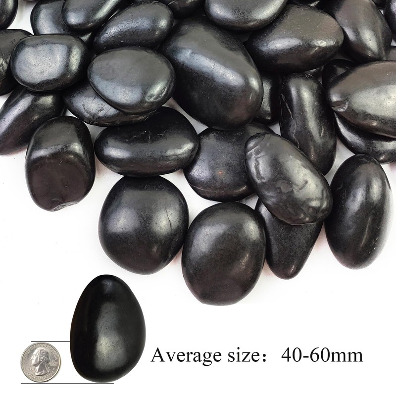 SHIZWU Polished Black River Rocks - 2-3 inch 40LB High