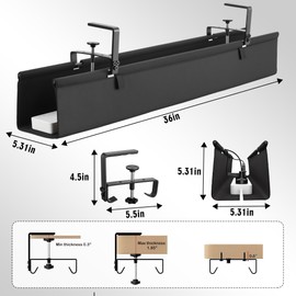 No Drill Large Under Desk Cable Management Tray, Fabric Cord Hider for Wire Organizer, Clamp/Screw Mount Cord Organizer, Standing Desk Cable Management for Office Home (Large (36 Inch))