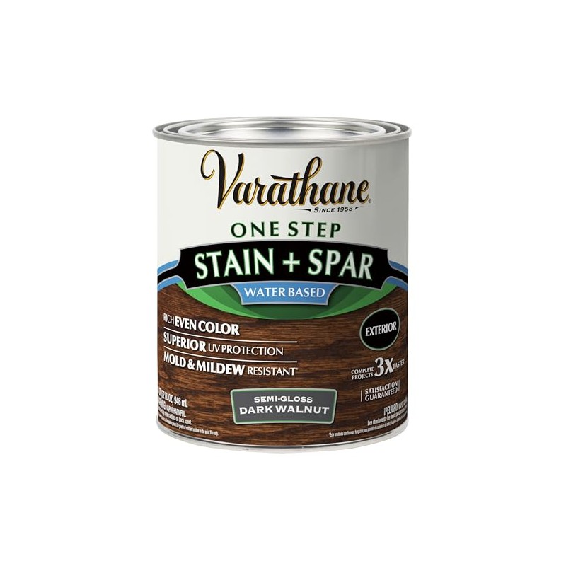 Varathane Semi-Gloss Water-Based Exterior Spar Urethane, Quart, Dark Walnut