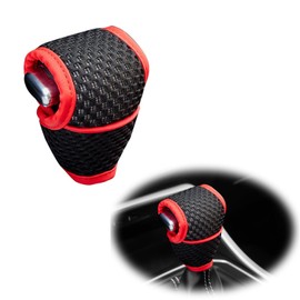 ijuicy 1 PC Car Gear Shift Knob Protective Cover, 5D Mesh Fabric T-Shaped Sweat-Absorbing Non-Slip Breathable Velcro Installation Fixing Accessories, Suitable for Most Cars, SUVs and Trucks (Red)