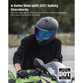 Auboa Motorcycle Helmets for Adult Men Women, Full Face Lightweight Street Bike Racing DOT Helmet with Extra Clear Visor Model AU-T801 Matte Black, 2X-Large