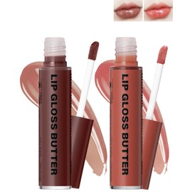 Butter Lip Gloss,2Color Hydrating Non-Sticky Plumping Lip Balm,Brown Sugar Pink Tinted Lip Lipgloss,Long Lasting Jelly Glow Reviver Fat Lip Oil Yummy Lip Gloss,Christmas Makeup Gift for Women-04+09