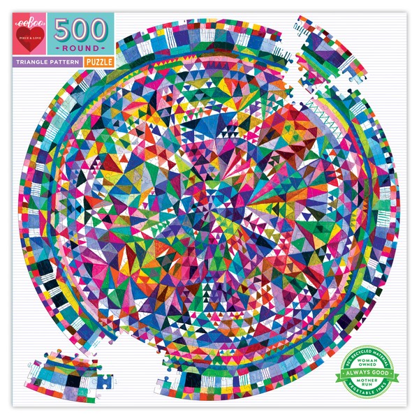 eeBoo: Piece and Love Triangle Pattern 500 Piece Round Circle Jigsaw Puzzle, Jigsaw Puzzle for Adults and Families, Includes Glossy and Sturdy Pieces