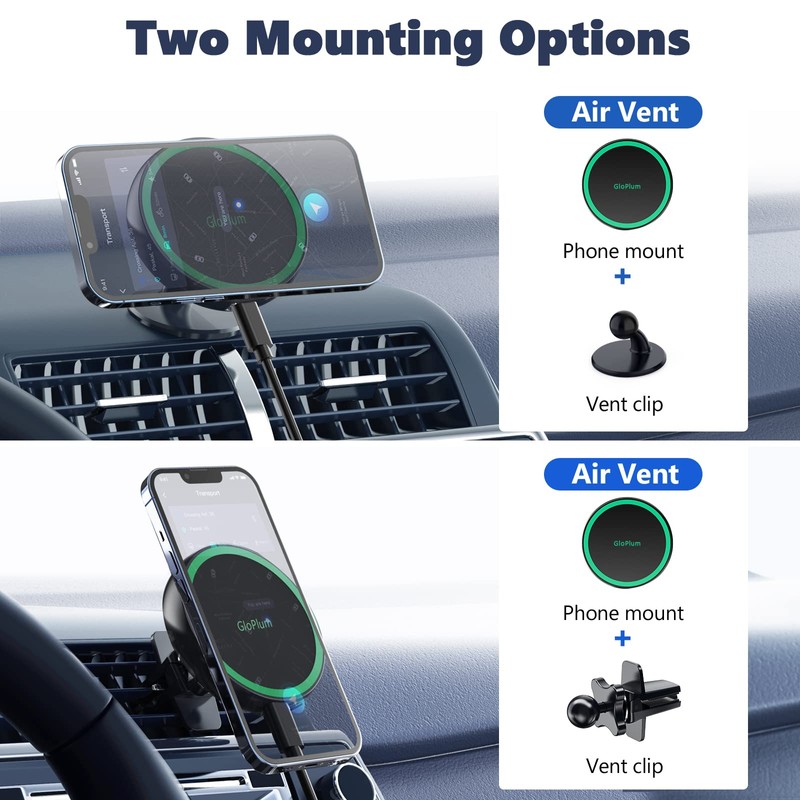 Magnetic Wireless Car Charger Mount Compatible with Magsafe iPhone 15/