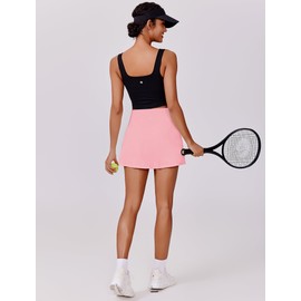 PINSPARK - Falda de tenis para mujer, cintura alta, con 2 bolsillos, faldas atléticas elásticas para entrenamiento, pickleball, correr, Rosado, Small