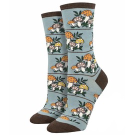 Socksmith Women's Crew Sock Magic Mountain Mushrooms Steel Blue