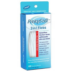 ProxySoft 3-in-1 Dental Floss for Optimal Teeth Flossing​- 1 Pack Pre-Cut Ortho Floss Threaders for Braces, Tight Spaces, Bridges, Implants with Built-in Soft Proxy Brush and Stiff Threader Flosser