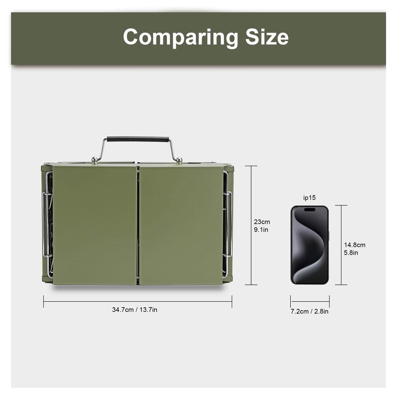 Charmline 14x9inch Desktop Charcoal Grill, Liftable Grilling Net, Saving Space