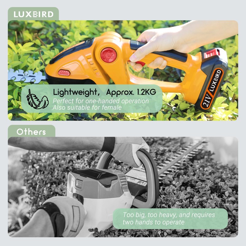 LUXBIRD 2-in-1 Mini Hedge Trimmer Cordless,Light Handheld Grass Trimmer, Electric