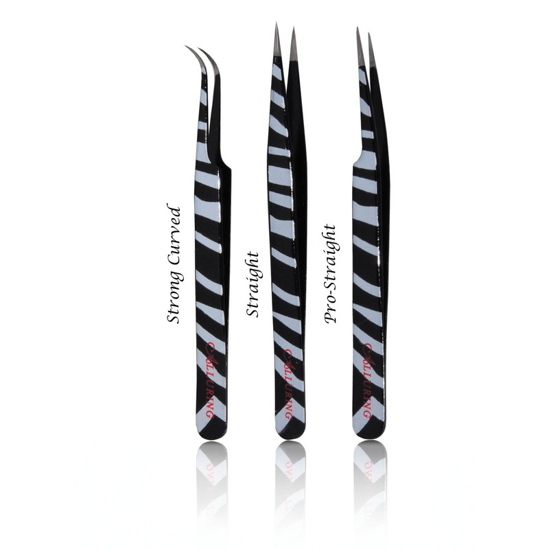 Alluring Zebra Color Tweezers for Eyelash Extension (Strong Curved)