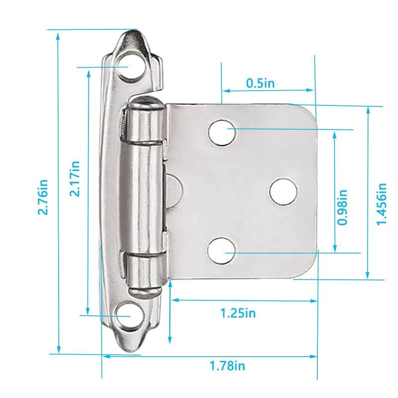16 Pack Overlay Cabinet Hinges,1/2"Overlay Cabinet Hinge Satin Brushed Nickel