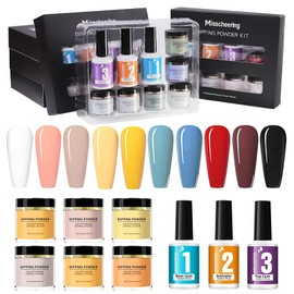 Dipping Powder Nail Set, RoseFlower Nail Powder Starter Set with 6 Nude Colours, Green Blue Dipping Powder, Base Top Coat - DIY Salon Manicure/French Nail Powder Set, Lasts 3 Weeks