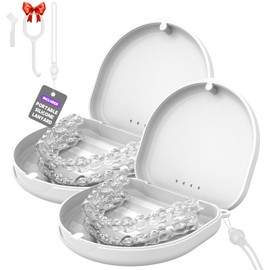 2Pack Retainer Case, Compatible with Invisalign, Slim Aligner Case with Vent Holes, Portable Orthodontic Box with Removal Tool, Brush and Lanyard, White