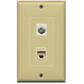 RiteAV - 1 Port Coax Port Cable TV F Type - 1 Port Cat5e Ethernet Decorative Wall Plate - Ivory - Bracket Included