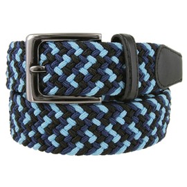 Men's Stretch Belt Braided Elastic Stretch Belt Casual Weave Canvas Fabric Woven Belt 1-3/8" Wide (Blk/BLU/NVY, S)