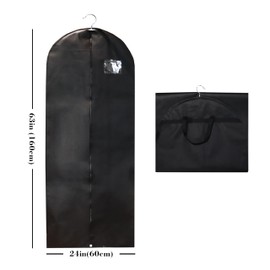 CHENGBAI TOTE 4 Pack Black Long Garment Bags, Portable Men's Business Travel Suit Bags, Waterproof Sturdy Suit Bag for Closet Storage, Business Travel, Clothes, Dress, Shirts (63x24 inch)