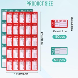 600 Stück Test-Etiketten, Test-Aufkleber, 100 Fehler & 500 Test-Pass-Aufkleber, Pass Pat Prüfetiketten, Metrologische Inspektionsetiketten, QC PASS Aufkleber für die Prüfung Elektronischer Geräte