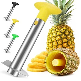 AUBENR Premium Pineapple Corer and Slicer Tool - Sharp Pineapple Cutter with Serrated Tips - Easy to Use and Clean - Stainless Steel Core Remover for Pineapple - Core Fruits with Ease(Yellow)