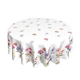BYONEESS Spring Summer Floral Round Tablecloth 60 Inch Watercolor Wildflower Rose Peony Leaf Decorative Table Cloth Vintage Resistant Circle Table Cover for Home Kitchen Dining Room Outdoor Decor