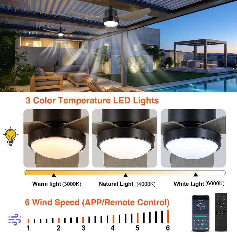 BZX Waterproof Outdoor Ceiling-Fan with Light - 42" Modern Ceiling
