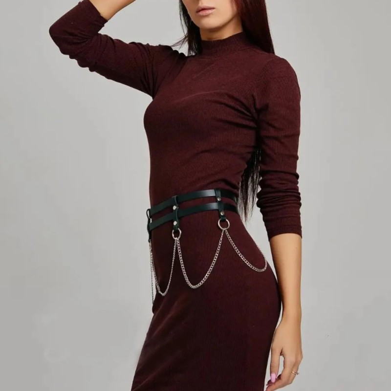 SAKNYUFO Women's Punk Gothic Waist Belt Made of PU Leather