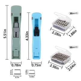 YUXUAN 2 Piece (Large and Small) Push Stapler Set Portable Fastener Clip and 160 Piece Reusable Clip Ideal for Additional Stapling at Home, School, Office, Kitchen and More
