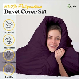 EGYPTO Polycotton Aubergine Single Duvet Cover Set - Soft, Breathable Anti-Allergic Bedding Set - with Comfortable Pillow Case for Bed (Single, Aubergine)