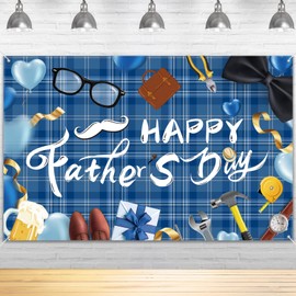 Happy Fathers Day Backdrop Decorations - 70.9x45.3inch Large Size Blue Happy Father's Day Banner Indoor Outdoor Photograph Party Supplies for Wall Door Home Decor