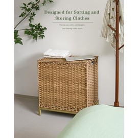 SETVSON Laundry Hamper with Lid 132 L, (35 Gallons) Clothes Hamper with Lid, Handwoven Rattan Laundry Hamper with Metal Heightened Feet, Laundry Hampers with 3 Removable Liner Bags for Laundry-Natural