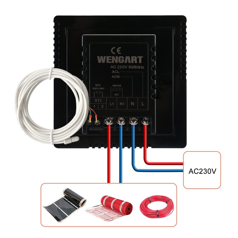 Wengart Room Thermostat WG808 for Electric Underfloor Heating Systems, Touch