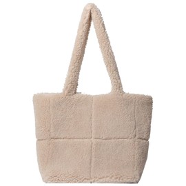 Bagtopia Fuzzy Tote Bag for Women, Fuffy Faux Fur Shoulder Bag, Lightweight Soft Plush Bag for Ladies, Furry Tote Purse for Travel,Shopping,Work and Daily Use, Khaki