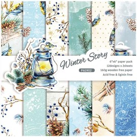 Sunch Craft 24 Sheets 6'' x 6'' Christmas Scrapbook Paper Winter Theme One Sided Cardstock for DIY Card Making Patterned Decorative Paper (winter story)