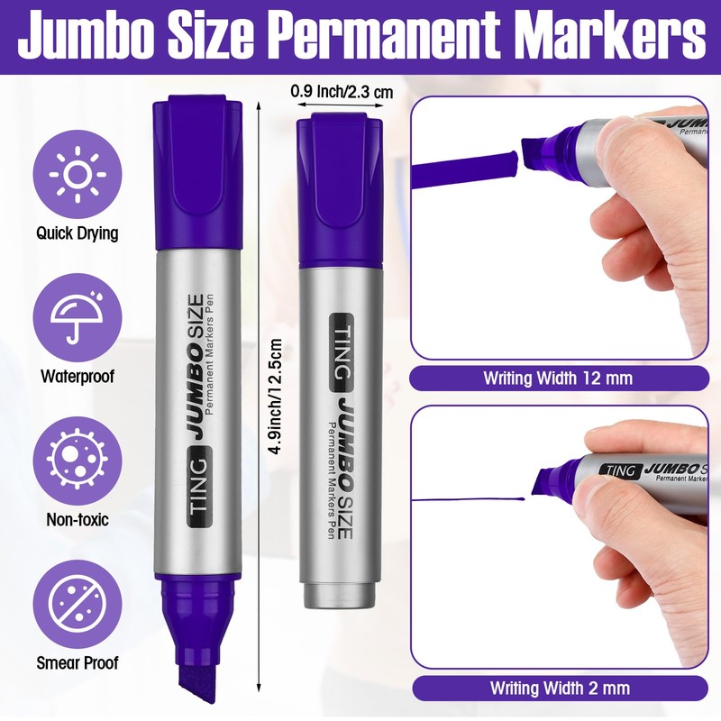 Fuutreo 10 Pack Jumbo Permanent Markers Bulk Large Chisel Tip
