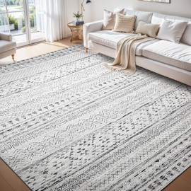 6x9 Area Rugs for Living Room Rugs, Washable Rug Neutral Carpet Soft Boho Rug for Bedroom, Large Area Rug for Play Room Dining Room Rug Indoor Black