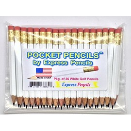 Half Pencils with Eraser - Golf, Classroom, Pew, Short, Mini, Small, Non Toxic - Hexagonal, Sharpened, 2 Pencil, Color - White, Pkg of 36 Pocket Pencils™