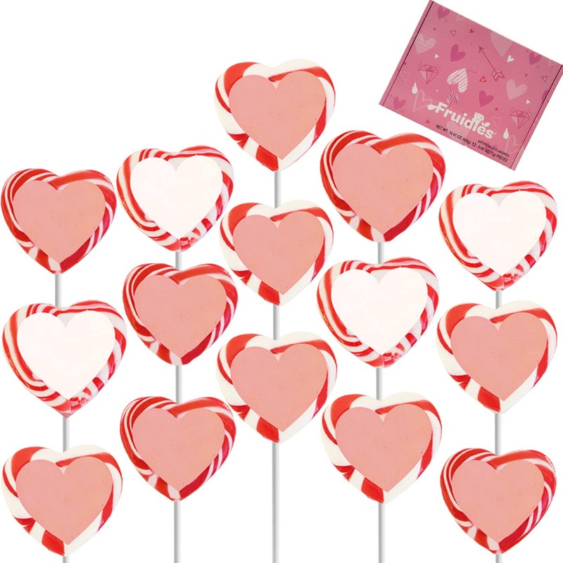 Fruidles Valentine's Red and White Swirl Heart Lollipop Candy Sucker