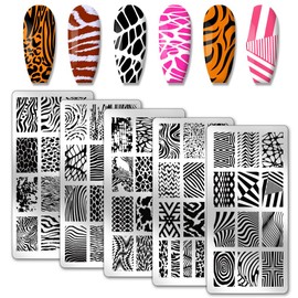 PH PandaHall 5PCS Nail Stamping Plates Animal Texture Print Nail Stamps Nail Art Stamp Plates Stainless Steel Nail Plate Template Plates Nail Stencils for Women Nail Art Design 4.7x2.4 inches