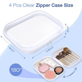 HQAUT Clear Hard Shell Zipper Case, 4 Pack Diaper Bag Organizer Pouches, Toiletry Bag for Travel, Waterproof Makeup Bags for Cosmetic, Toy Storage Organizer Pencil Bag