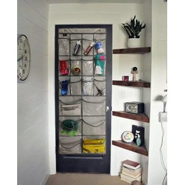 TidyMaster 2 Pack Extra Large Hanging Crystal Clear Over Door Shoe Organizers, Closet Shoe Rack Organizer, 12+6 Pockets, 8 Hooks, Grey (59" x 21.6")