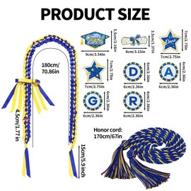 Graduation Lei & Honor Cord Set, Class of 2025 Graduation Money Ribbon Leis Braided Necklace Honor Rope with 8 Decorations Patches for High School, College, Master, Grad Party Gift (Blue, Gold)