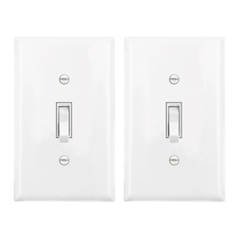 Baomain Toggle Light Switch with Cover 2 PCS, Quiet Switch, 15 Amp 120VAC Single Pole Residential Grade, On/Off Electrical Wall Switch, Glossy White UL Listed